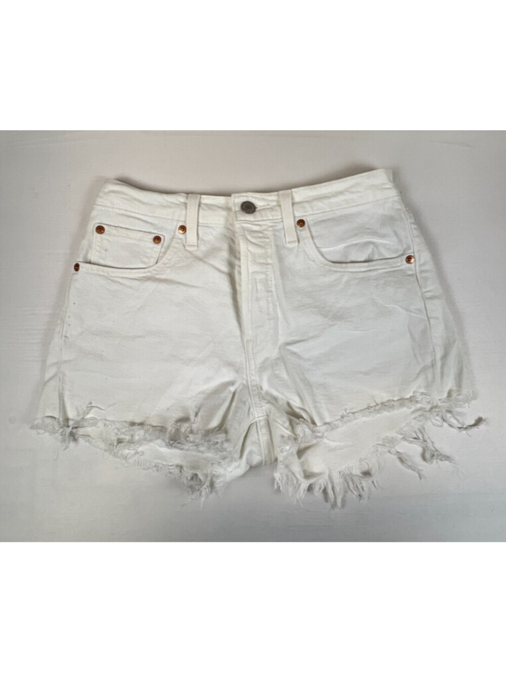 Levi's Women 27 White 501 Raw Hem Denim Cutoff Shorts High Rise